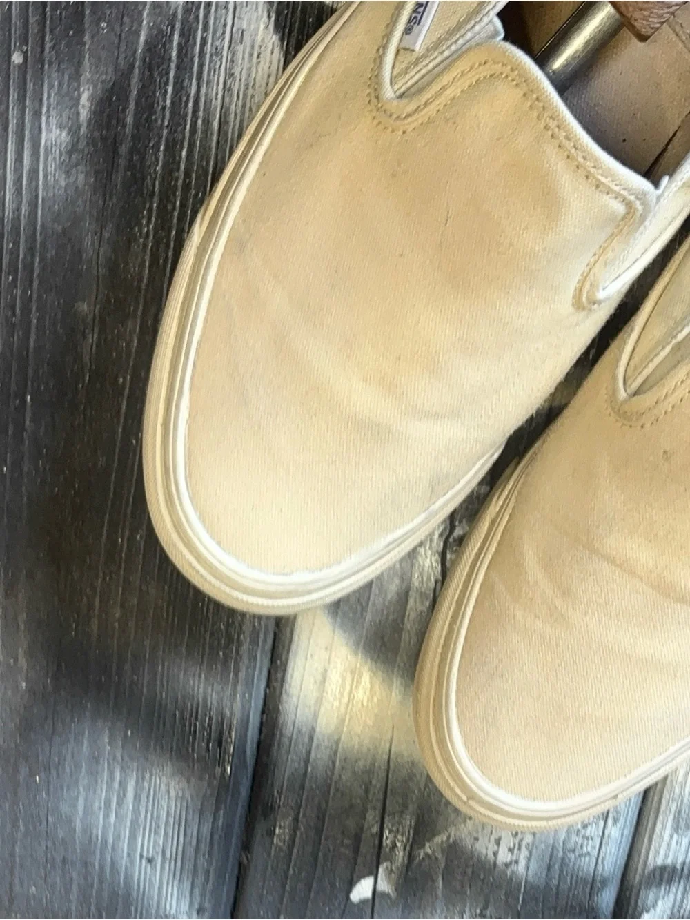 Vans Slip OnsCream & tan canvas slip-on sneakers minimalist size 11.5 good stats